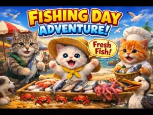 Mama Cat & Kitten Fishing Adventure 🐟 Funny Beach Story for Kids | Cute Animal Cartoon Story